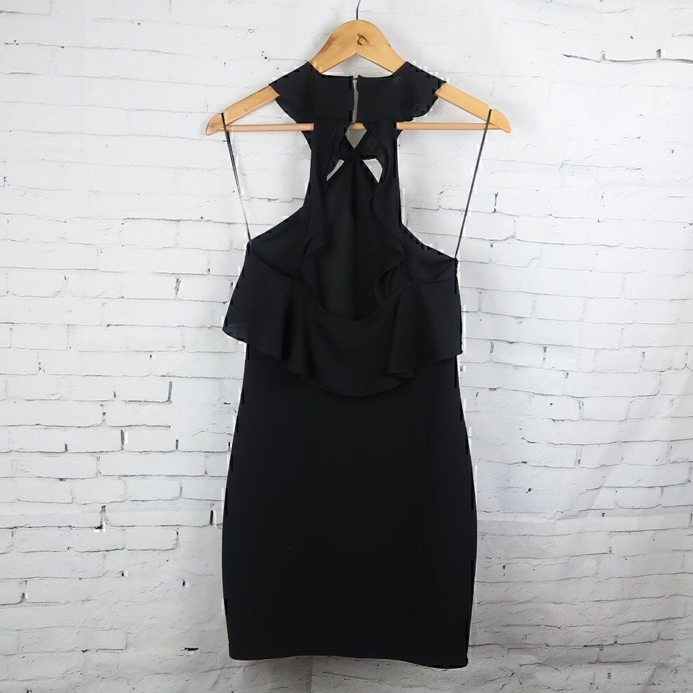 ZARA BLACK RUFFLE NECK SLEEVELESS BODYCON MIDI DRESS SIZE SMALL NWT - Picture 8 of 11